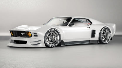 1970 Ford Mustang Boss 302 Widebody custom white muscle car with Goodyear Eagle racing tires