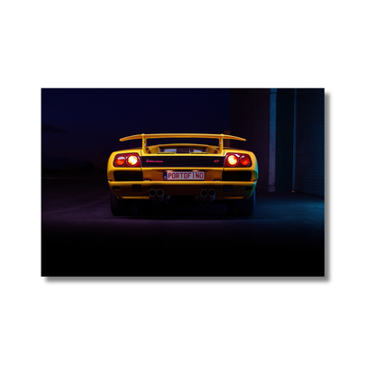 Lamborghini Diablo VT wall art UAE showcasing a yellow sports car with a sleek design and vibrant colors.