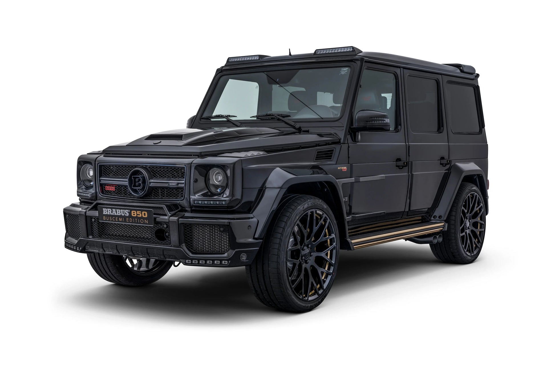 Black Brabus 850 Buscemi Edition luxury SUV with matte finish and sporty details on white background