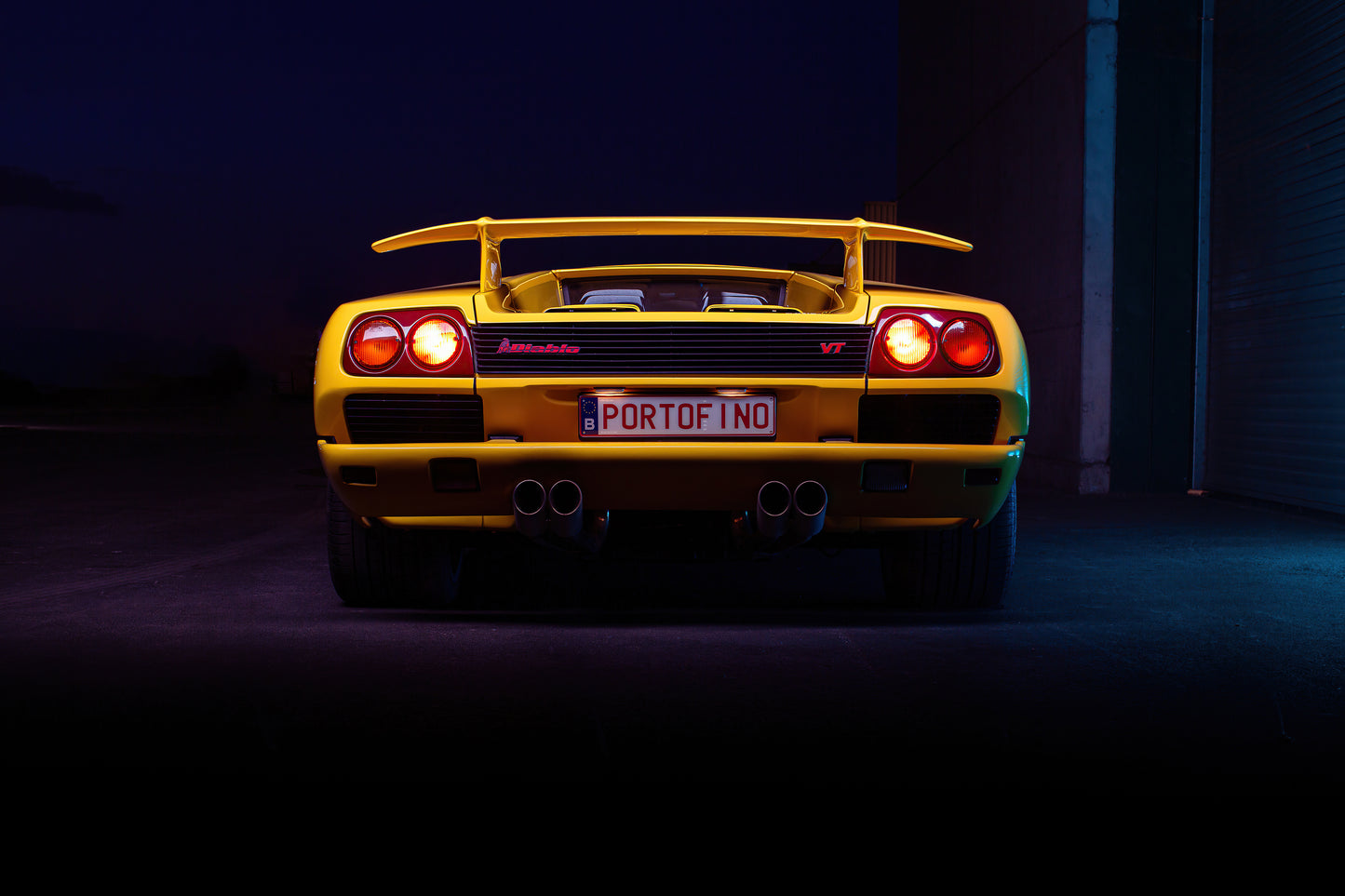 Lamborghini Diablo VT wall art UAE featuring a striking yellow sports car with a sleek design.