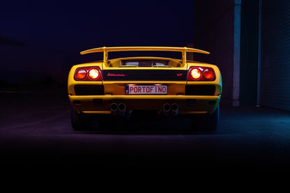 Lamborghini Diablo VT wall art UAE featuring a striking yellow sports car with a sleek design.